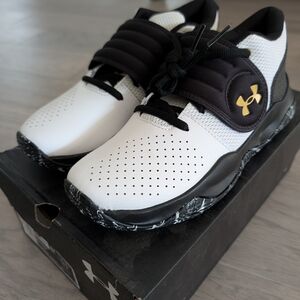 Under Armour White, Black & Gold Kids' Athletic Sneakers